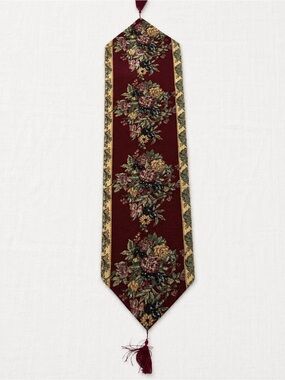 Floral Tapestry Table Runner in Deep Burgundy and Gold